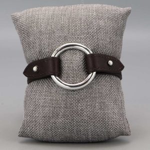 Bracelet en cuir et maille ronde en Argent massif chocolat