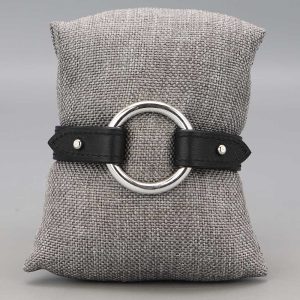 Bracelet en cuir et maille ronde en Argent massif noir