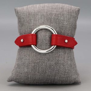 Bracelet en cuir et maille ronde en Argent massif rouge