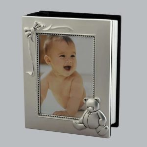 Album photo avec couverture en métal argenté et Ourson