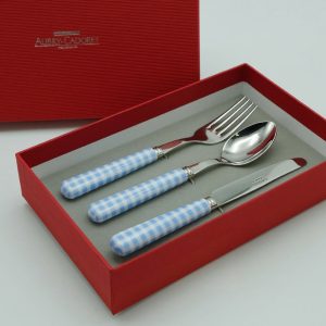 Couvert enfant et couteau Liberty Vichy bleue