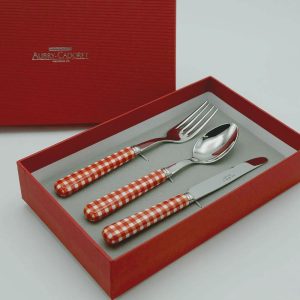 Couvert enfant et couteau Liberty Vichy rouge