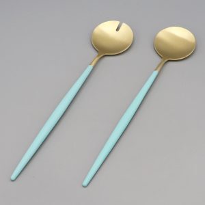 Couverts à salade en inox doré turquoise