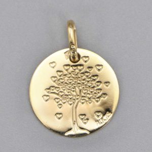 Médaille de baptême Arbre aux cœurs en Or jaune 18 carats 14mm