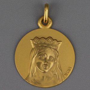 Médaille de baptême Vierge jeune à la couronne en Or jaune 18 carats