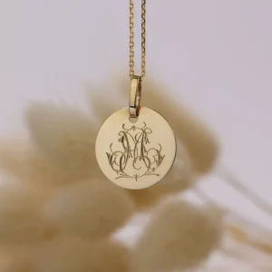 Médaille Jeton laïque en Or jaune 18 carats 16mm gravé à la main