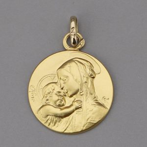 Médaille de baptême Vierge à l’enfant Botticelli en Or jaune 18 carats