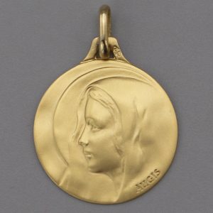 Médaille de baptême Vierge au voile en Or jaune 18 carats 18 mm