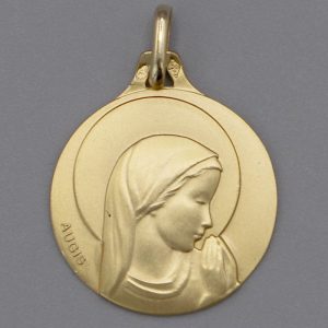 Médaille de baptême Vierge douce en prière en Or jaune 18 carats