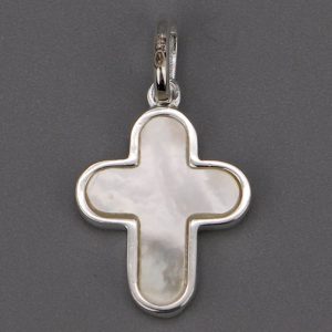 Pendentif Croix enfantine en Argent massif et nacre