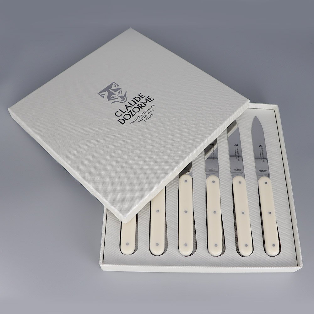 6 Couteaux blanc ivoire 6.16 en coffret bois
